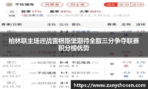 柏林联主场迎战雷根斯堡期待全取三分争夺联赛积分榜优势